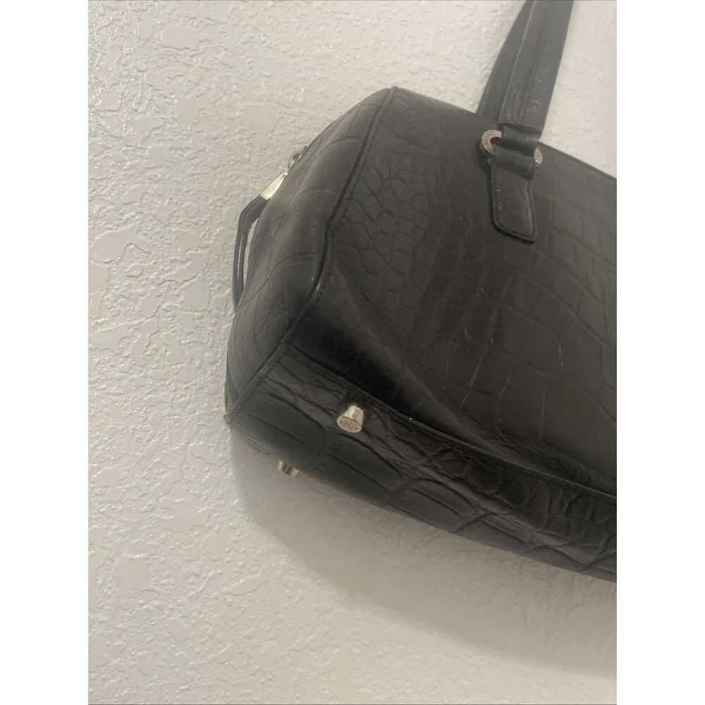 Monsac Handbag Croc Embossed East West Black Leather Shoulder Purse Preppy Bag